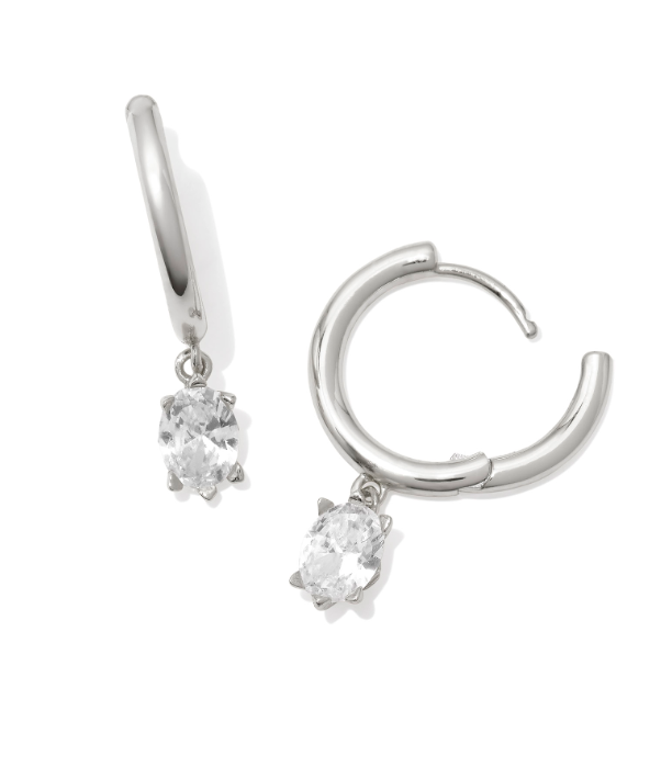 Cailin Sngl Stone Huggie Rhod White Crystal