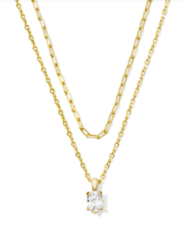 Cailin Multi Strnd Nck Gold White Crystal