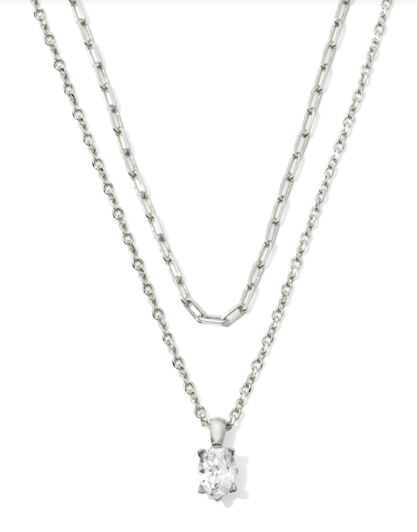Cailin Multi Strnd Nck Rhod White Crystal