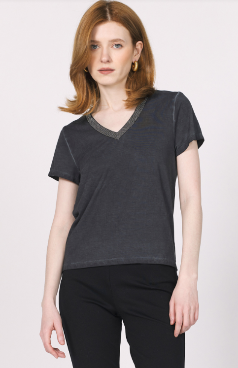 Ramona V-Neck Top- Black - Xs