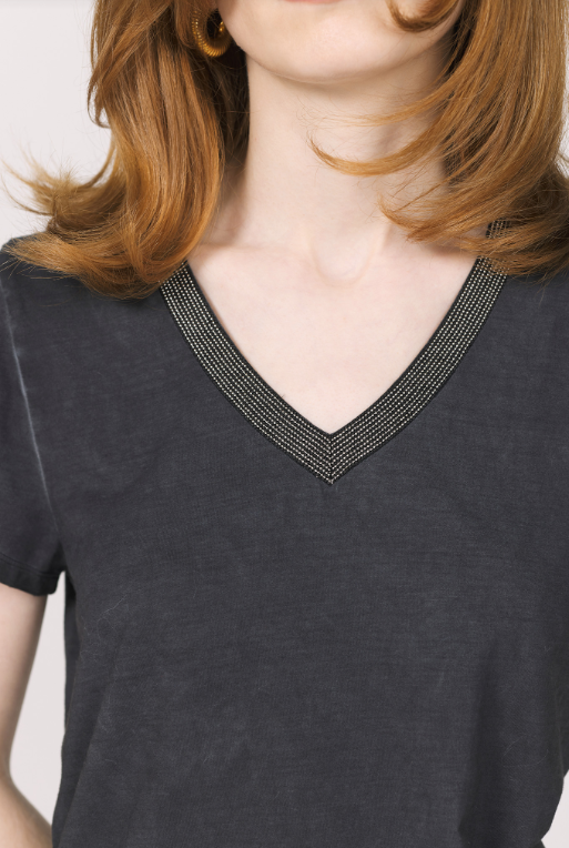 Ramona V-Neck Top- Black - Xs