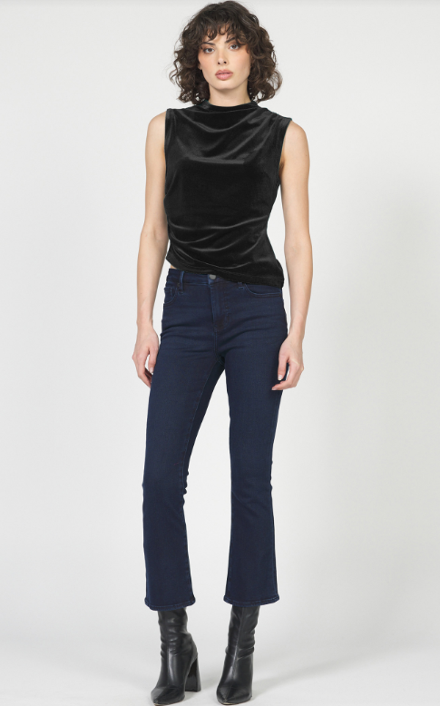 Shaunee Crew Neck Runched Sleeve Top- BLK