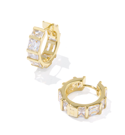 Jamie Huggie Ear Gold Metal White Cz