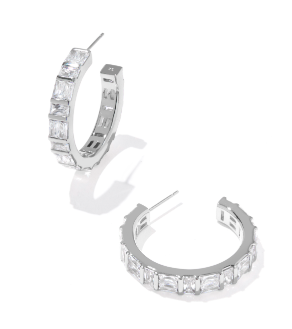 Jamie Hoop Ear Rhod Metal White Cz