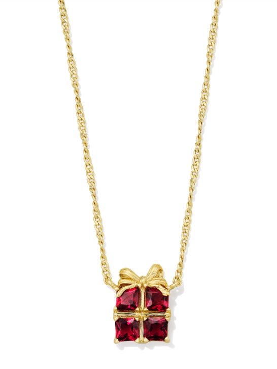Present Short Pndnt Nck Gold Red Crystal
