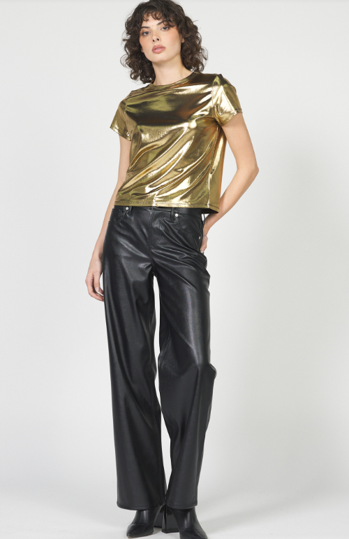 Unity Metal Crew Neck Top- Gold - Xs