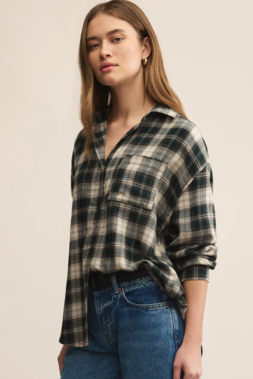 River Plaid Button Up- Garland Green