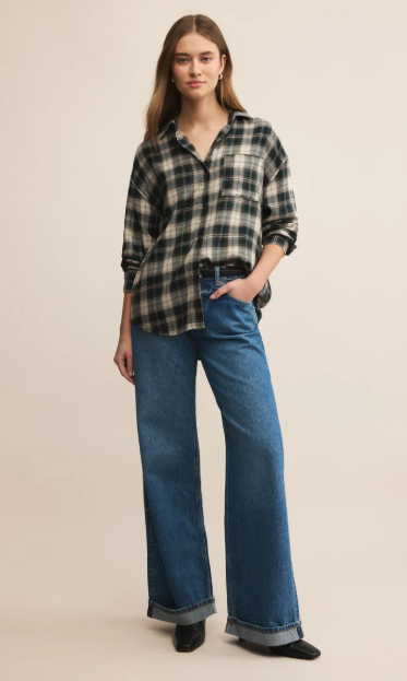 River Plaid Button Up- Garland Green - Xs