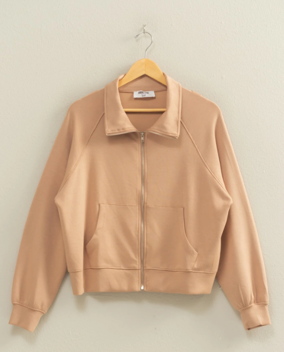Kloe High Neck Jacket- Dark Taupe - L