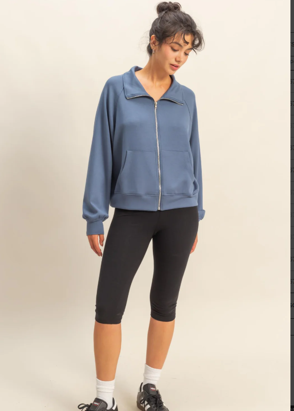 Kloe High Neck Jacket- Dusty Navy