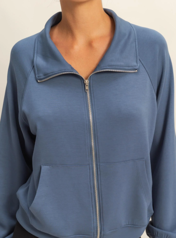 Kloe High Neck Jacket- Dusty Navy - S