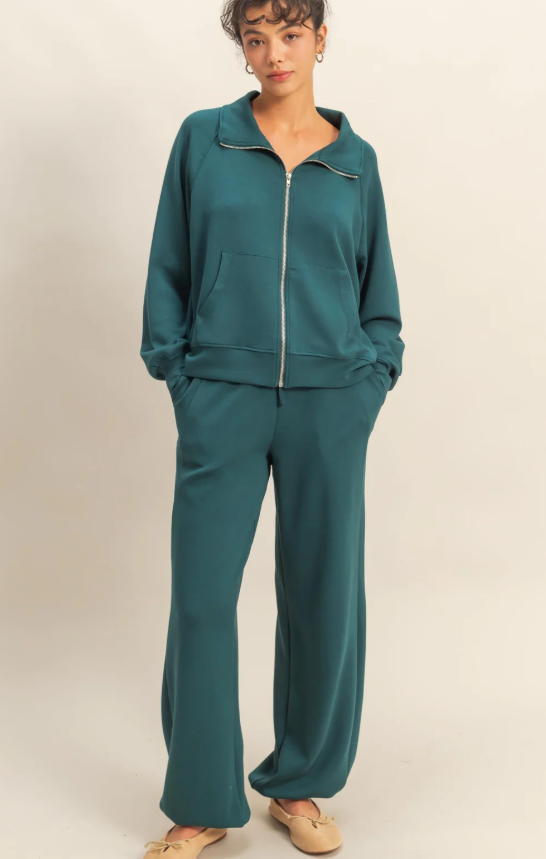 Ceci Drawstring Jogger Sweatpants-Deep Green - S