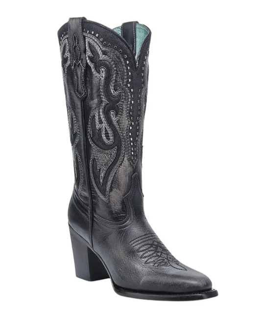 Ld Distressed Black Inlay & Emb & Studs Narrow Toe - 9
