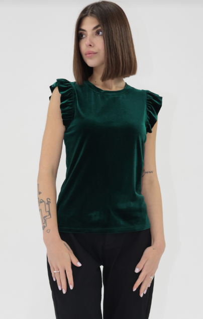 North Ruffle Velvet Top- Rainforest - L