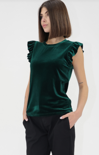 North Ruffle Velvet Top- Rainforest