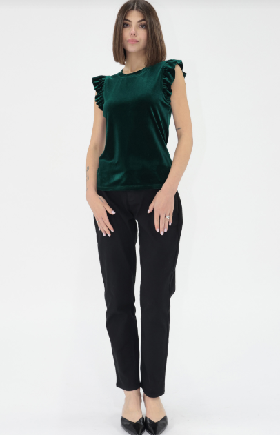 North Ruffle Velvet Top- Rainforest - Xs