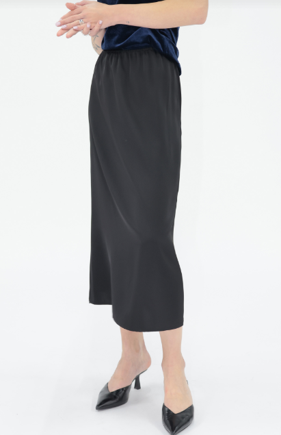Liya Satin Midi Skirt- Black