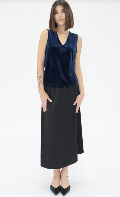 Liya Satin Midi Skirt- Black - Xs
