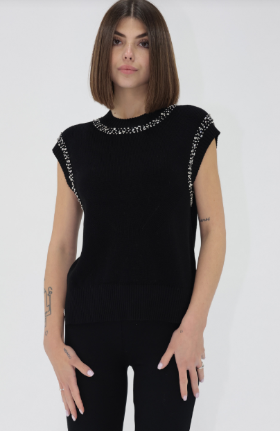 Yaritza Embellished Sweater Top- BLK - M