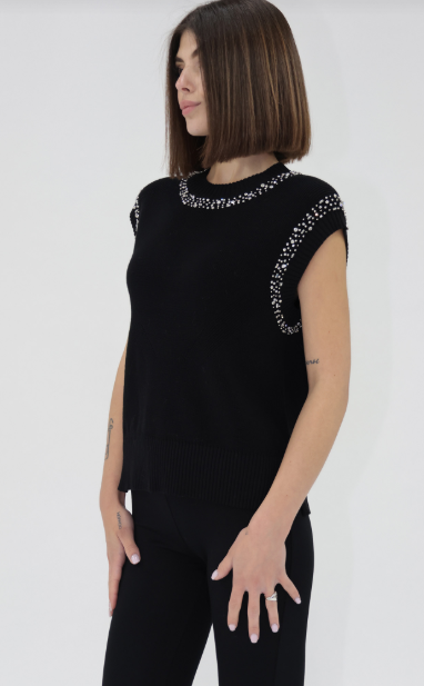 Yaritza Embellished Sweater Top- BLK