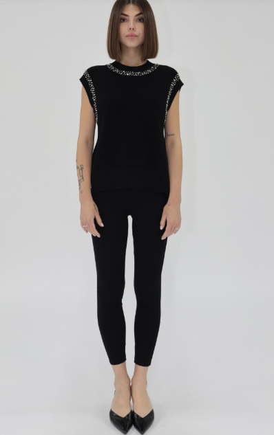 Yaritza Embellished Sweater Top- BLK - Xs