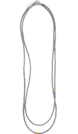 66" Dainty Faux Navajo Pearl Beaded Necklace W/ Burnished Gold Disc Accents