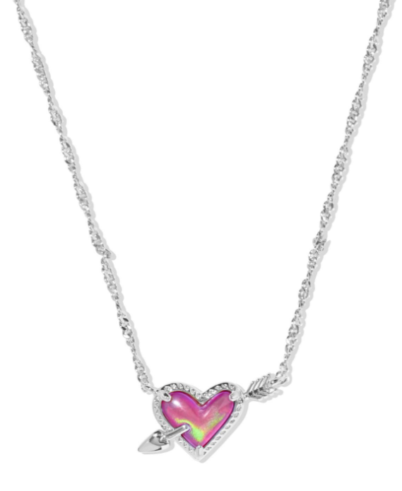 Ari Heart Arrow Pndt Nck Rhod Pink Oplscnt Resin
