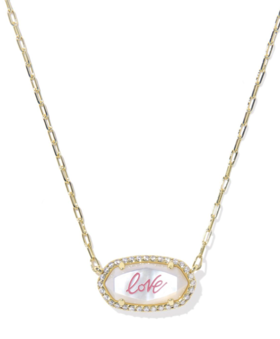 Elisa Pave Frm Pndt Nck Gold Ivry Mop Love Script