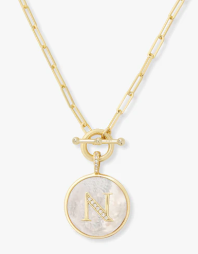 N Love Letters Medallion Necklace-GOLD