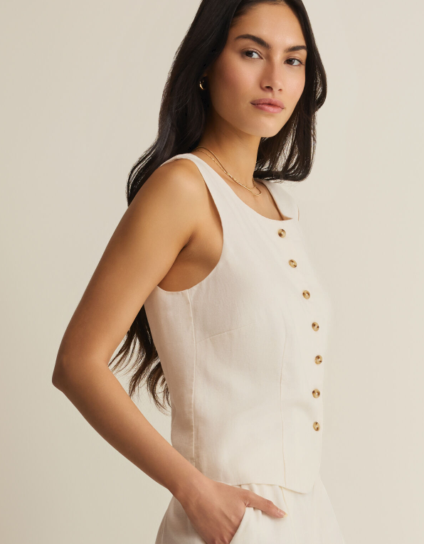 Roman Linen Vest- Cloud