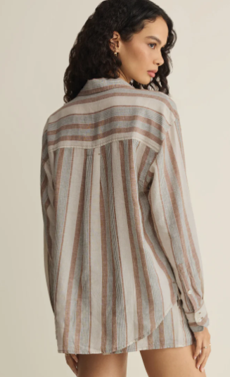 The Perfect Striped Linen Button Up- Island Coconut