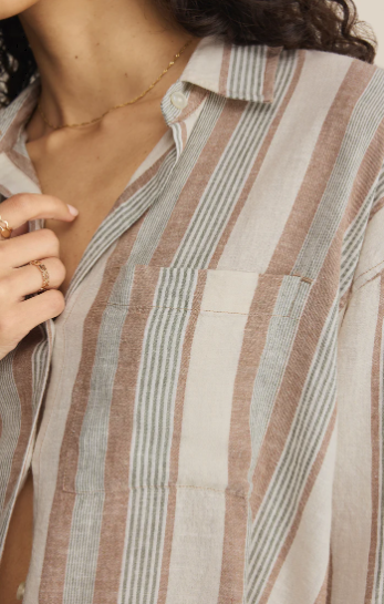 The Perfect Striped Linen Button Up- Island Coconut