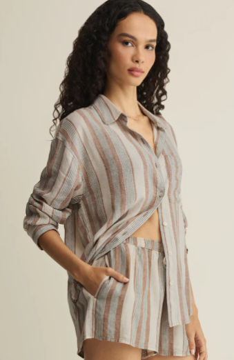 The Perfect Striped Linen Button Up- Island Coconut