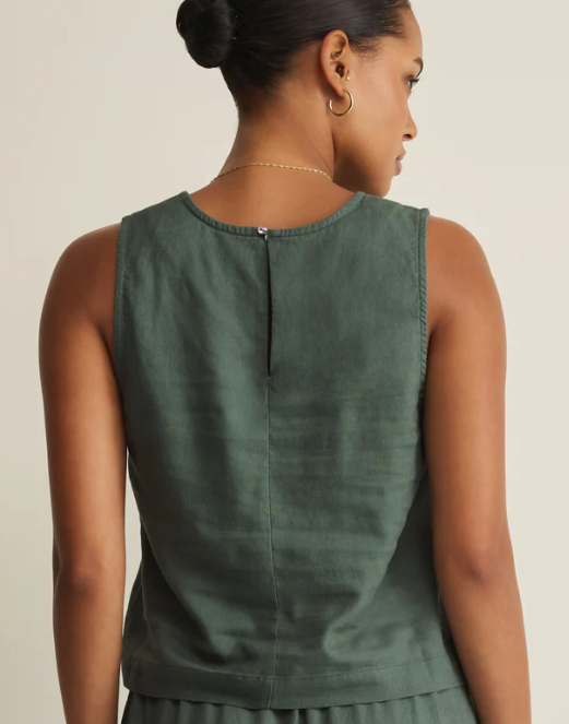 Sloane Linen Cropped Tank- Everglade