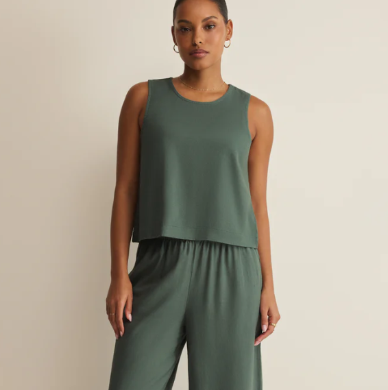 Sloane Linen Cropped Tank- Everglade