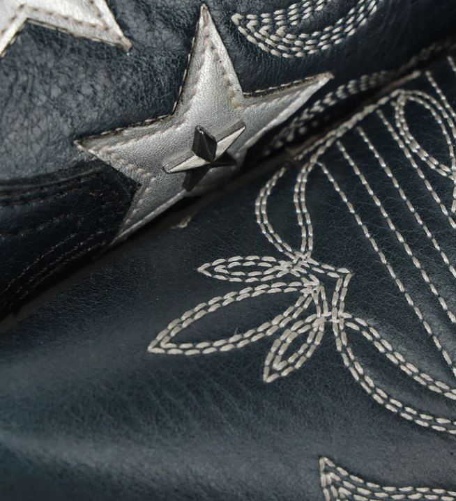 LD Navy Blue Emb. & Stars Overlay & Studs Ankle Boot