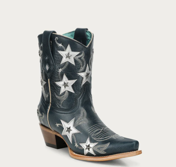 LD Navy Blue Emb. & Stars Overlay & Studs Ankle Boot
