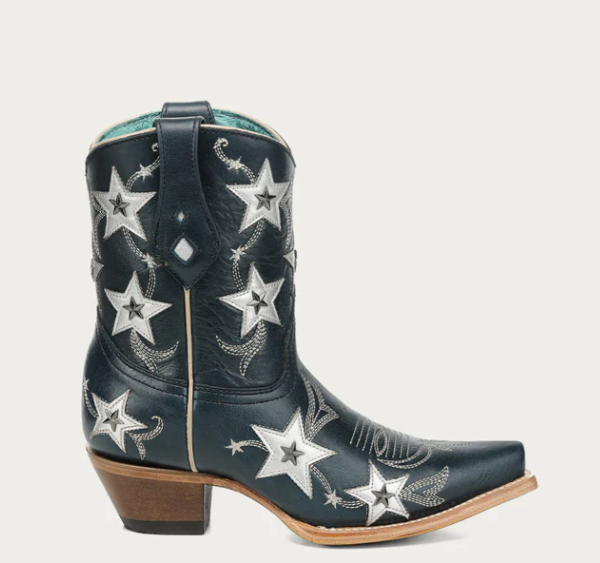 LD Navy Blue Emb. & Stars Overlay & Studs Ankle Boot