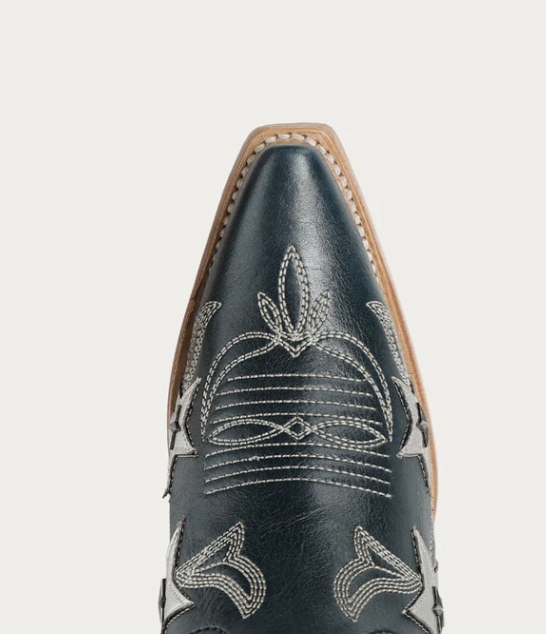 LD Navy Blue Emb. & Stars Overlay & Studs Ankle Boot