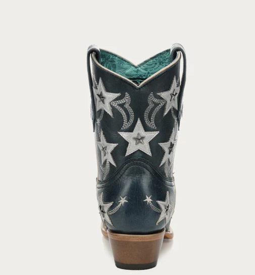 LD Navy Blue Emb. & Stars Overlay & Studs Ankle Boot