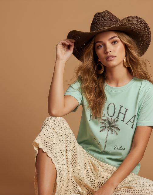 Aloha Wide Boy Tee- Aqua