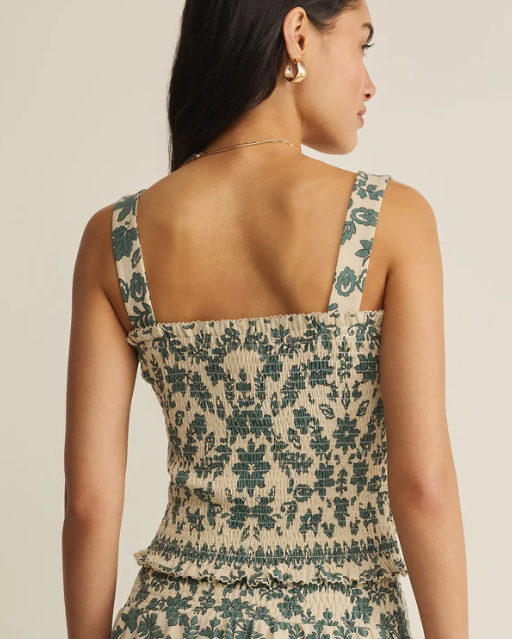Leya Tera Paisley Smocked Top- Everglade