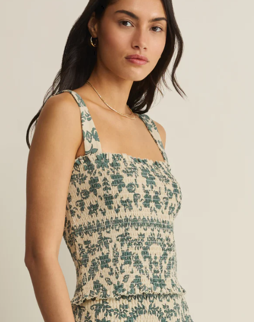 Leya Tera Paisley Smocked Top- Everglade
