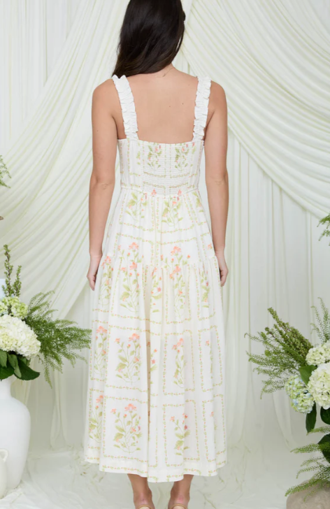 Layla Floral Midi Dress- Cream