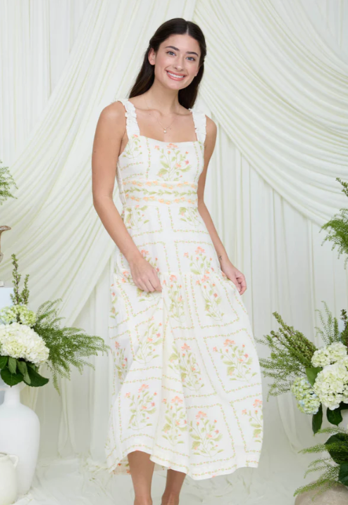 Layla Floral Midi Dress- Cream