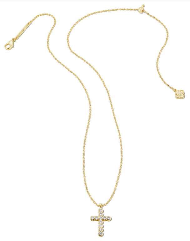 Cross Crystal Pendant Necklace- Gold White