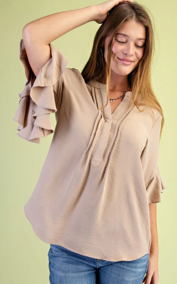 Willow Bell Sleeve Pleated Top
