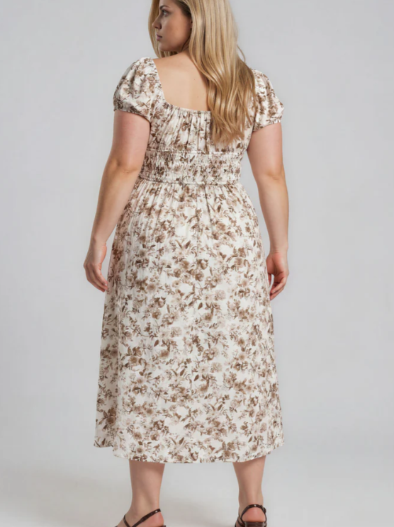 Kari Floral Midi Dress- Brown Multi