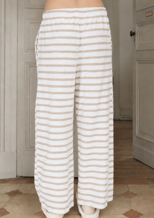 Lou Stripe Wide Leg Pant- Khaki