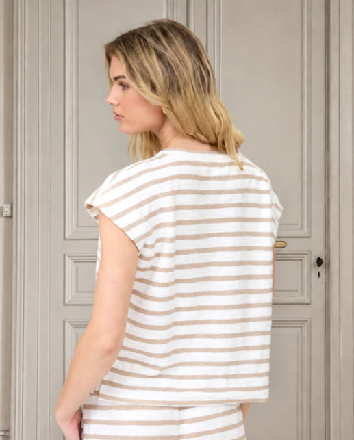 Lou Stripe Knit Top- Khaki